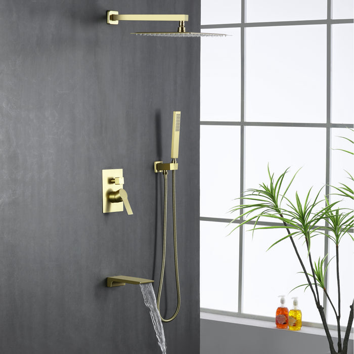 12-in Brushed Gold 1-Spray Built-In Shower System with Faucet