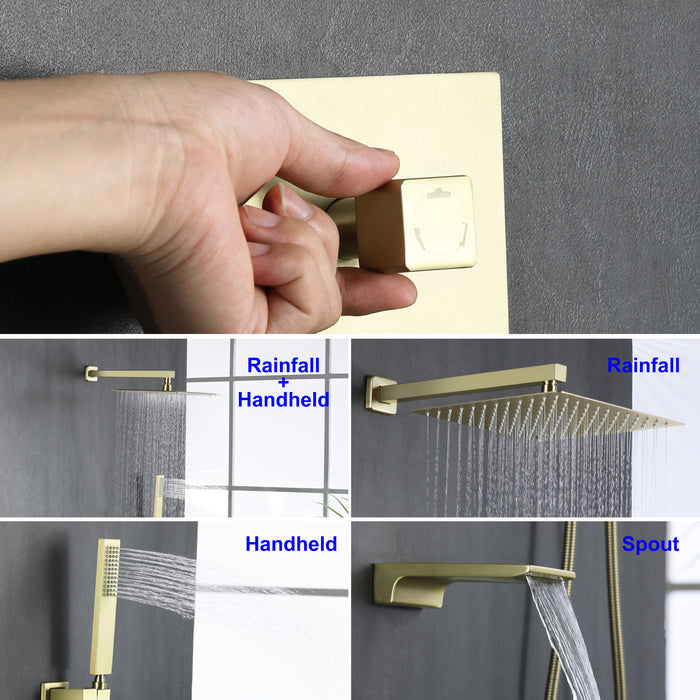 12-in Brushed Gold 1-Spray Built-In Shower System with Faucet
