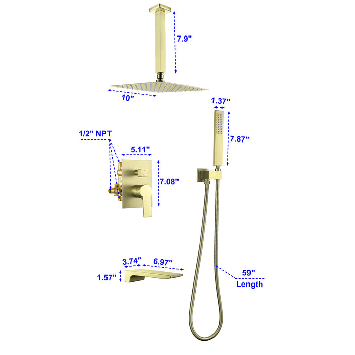 10-in Brushed Nickel 1-Spray Built-In Shower System with Faucet