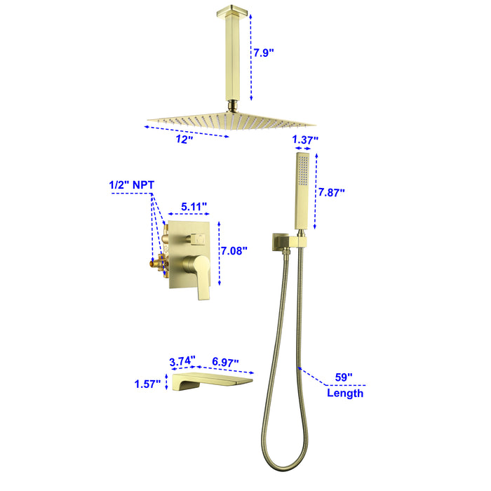 12-in Brushed Nickel 1-Spray Built-In Shower System with Faucet
