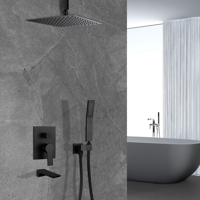 Rain Shower System with Single Handle 1-Spray 2.5 GPM Handheld Shower Faucet and Single Lever Waterfall Faucet & 12 in. Ceiling Mount Shower Head in Black (Valve Included)