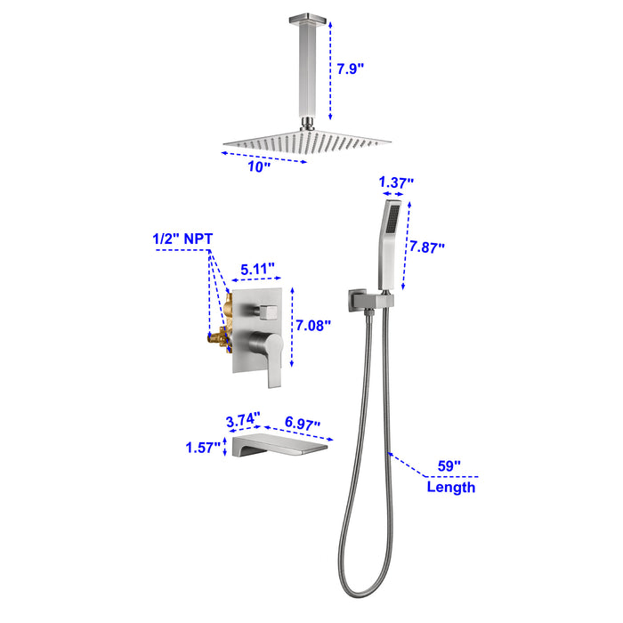 10-in Brushed Nickel 1-Spray Built-In Shower System with Faucet