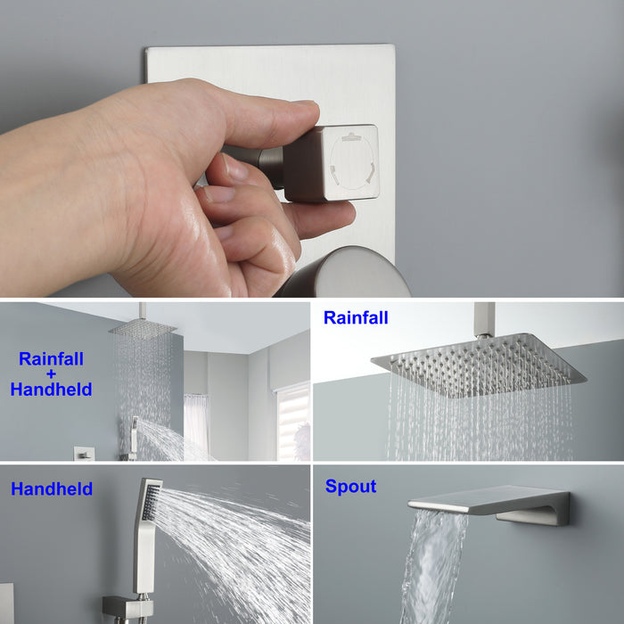 10-in Brushed Nickel 1-Spray Built-In Shower System with Faucet
