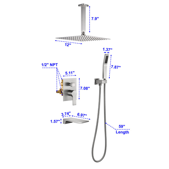 12-in Brushed Nickel 1-Spray Built-In Shower System with Faucet