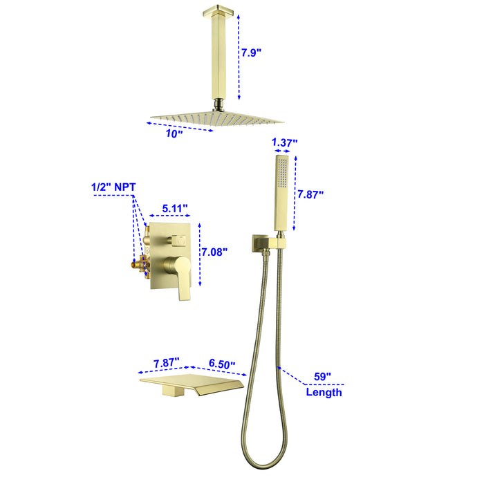 10-in Brushed Golad 1-Spray Built-In Shower System