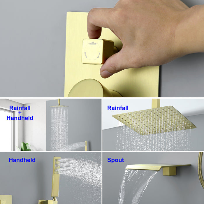 10-in Brushed Golad 1-Spray Built-In Shower System