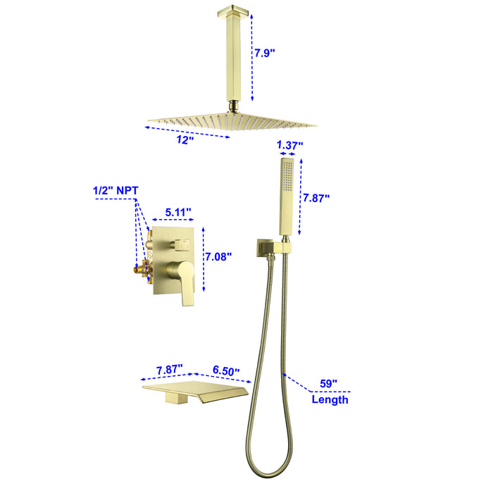 12-in Brushed Gold 1-Spray Built-In Shower System