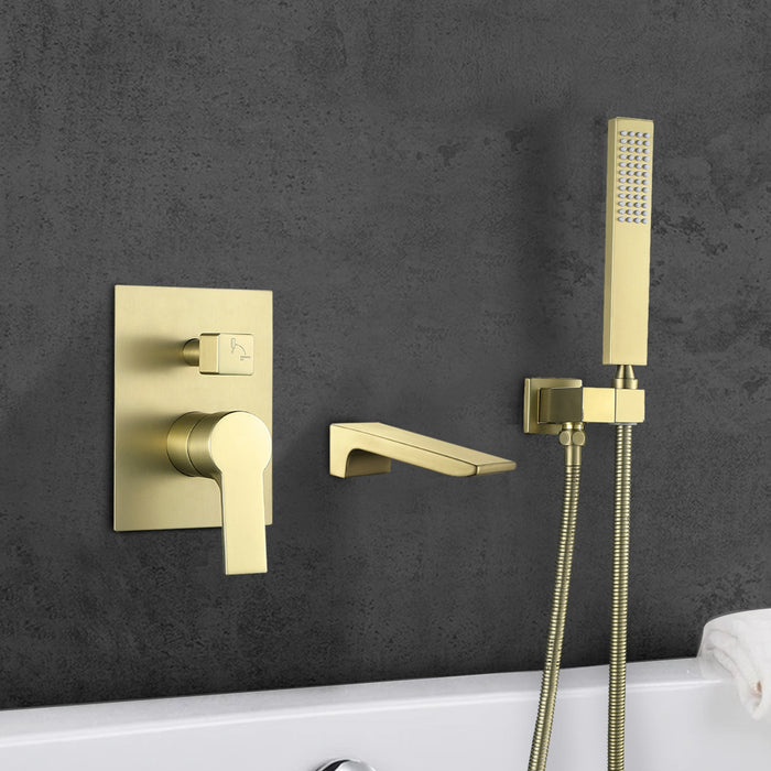 TopCraft Single-Handle Wall Mount Roman Tub Faucet with Hand Shower in Brass and SUS304 Mixed