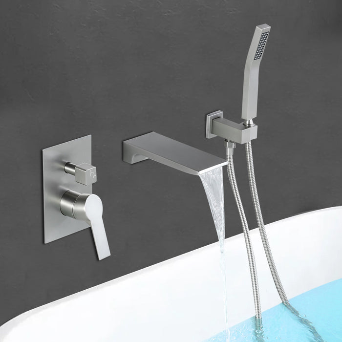TopCraft Single-Handle Wall Mount Roman Tub Faucet with Hand Shower in Brass and SUS304 Mixed