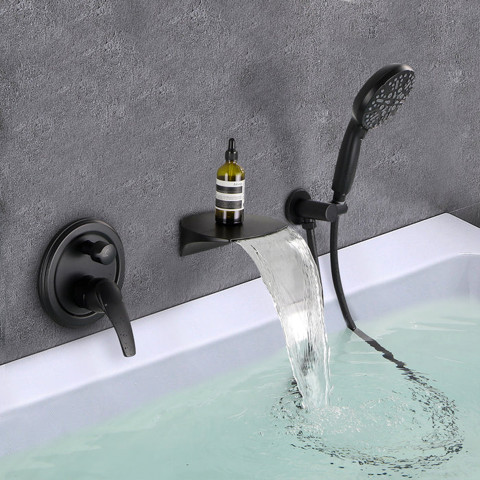 TopCraft Single-Handle Roman Tub Faucet Wall Mount Bathtub Faucet with Hand Shower in Brass and SUS304 Mixed