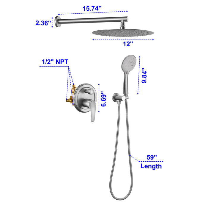 12-in Brushed Nickel 1-Spray Built-In Shower System