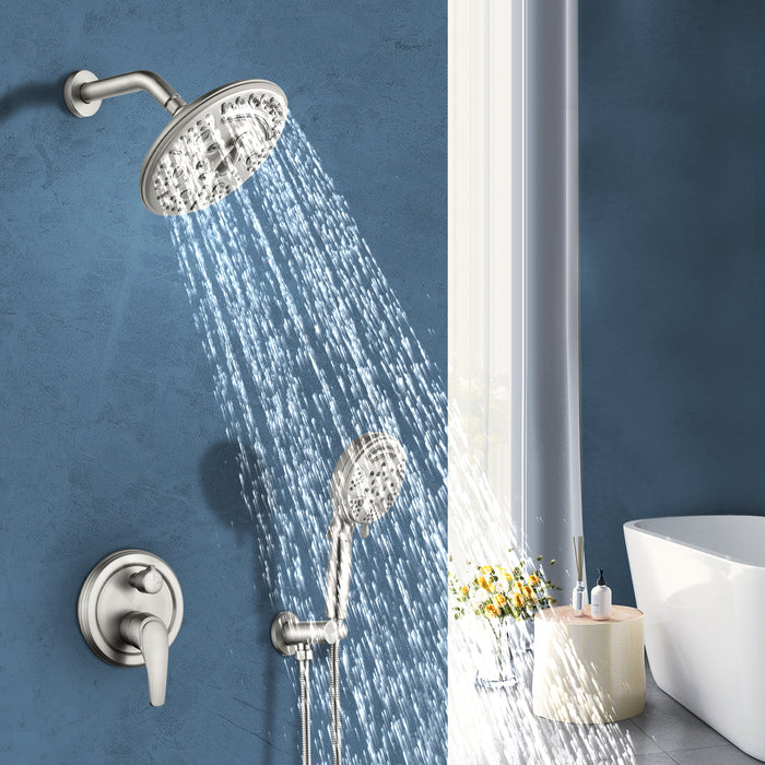 8" Shower System 9-Spray Patterns with 2.5GPM Wall Mounted Round Rain Dual Shower Heads and Handheld Kit