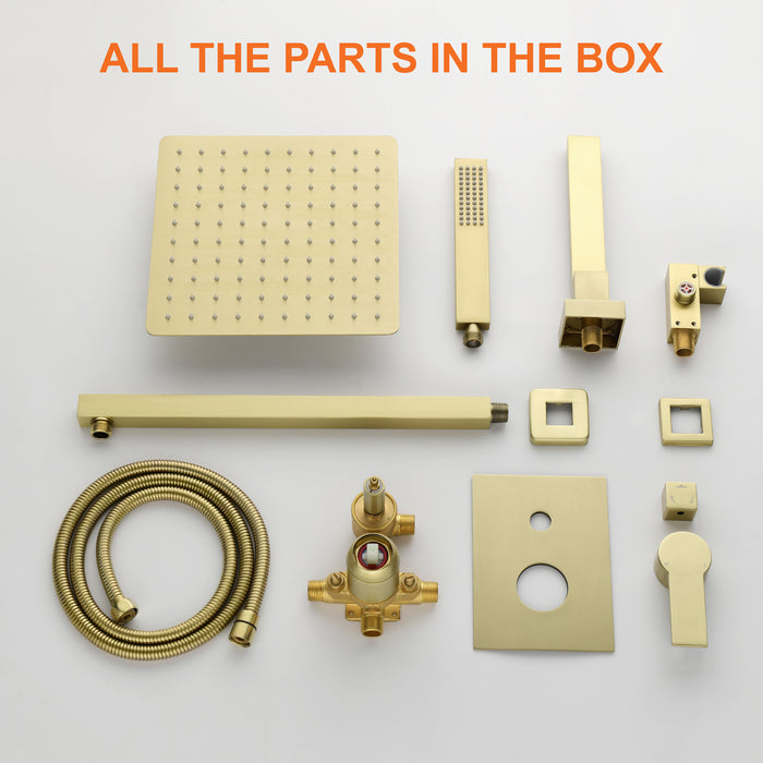 10-in Brushed Gold 1-Spray Built-In Shower System with Faucet