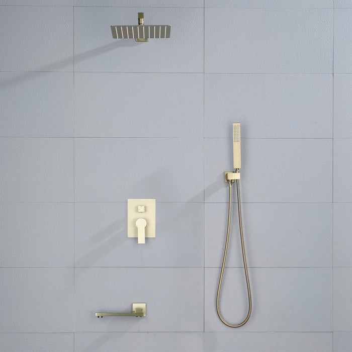10-in Brushed Gold 1-Spray Built-In Shower System with Faucet