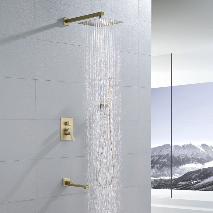 10-in Brushed Gold 1-Spray Built-In Shower System with Faucet