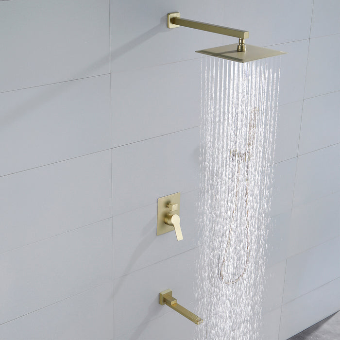10-in Brushed Gold 1-Spray Built-In Shower System with Faucet