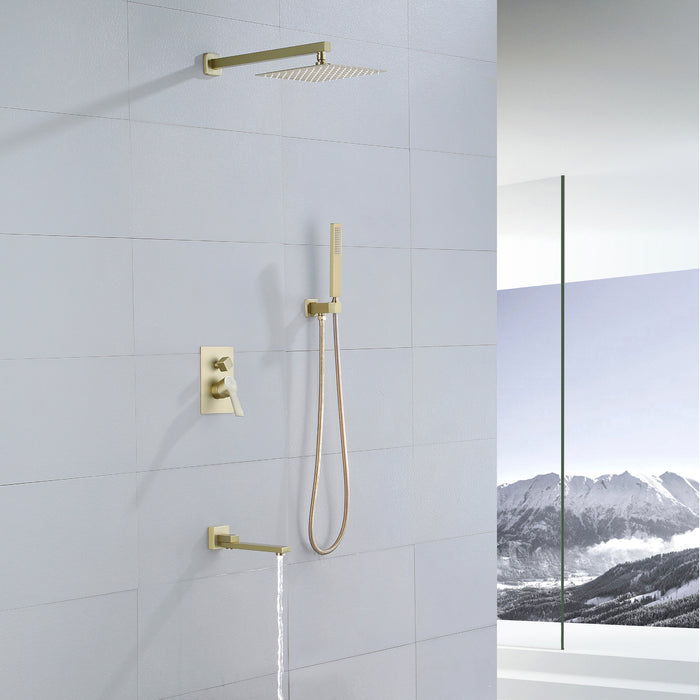 10-in Brushed Gold 1-Spray Built-In Shower System with Faucet