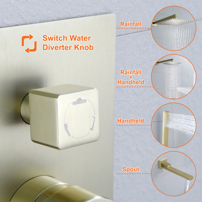 10-in Brushed Gold 1-Spray Built-In Shower System with Faucet
