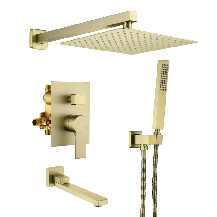 10-in Brushed Gold 1-Spray Built-In Shower System with Faucet