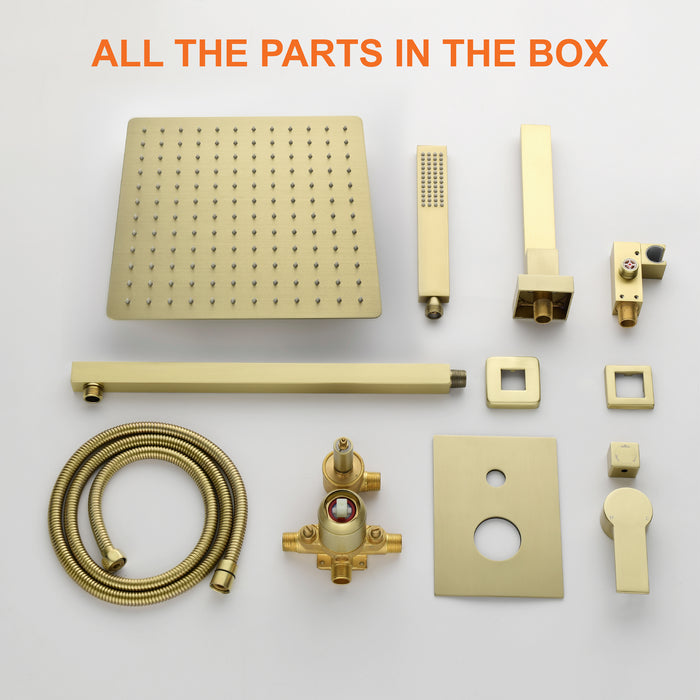 12-in Brushed Gold 1-Spray Built-In Shower System with Faucet