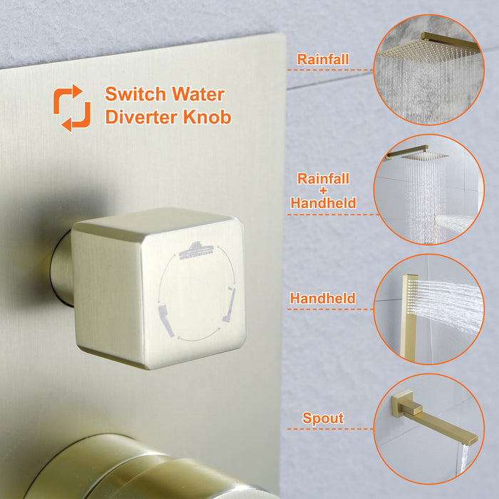 12-in Brushed Gold 1-Spray Built-In Shower System with Faucet