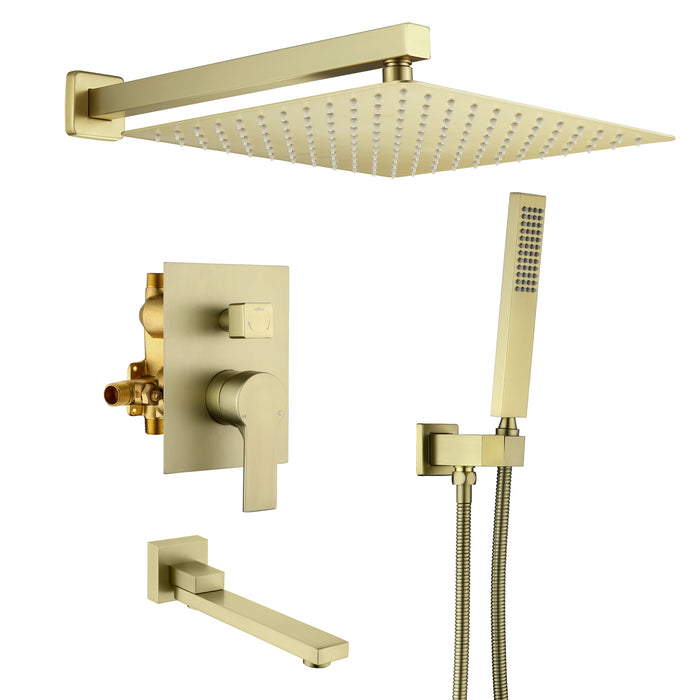 12-in Brushed Gold 1-Spray Built-In Shower System with Faucet