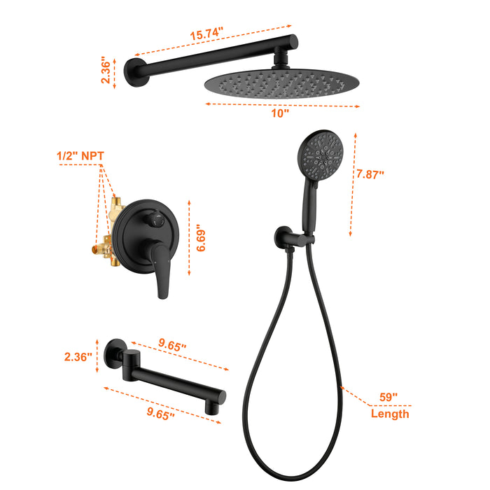 Wall-mounted rain shower system with hand shower head