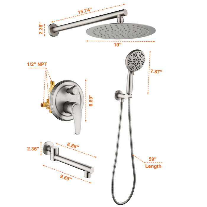 Wall-mounted rain shower system with hand shower head