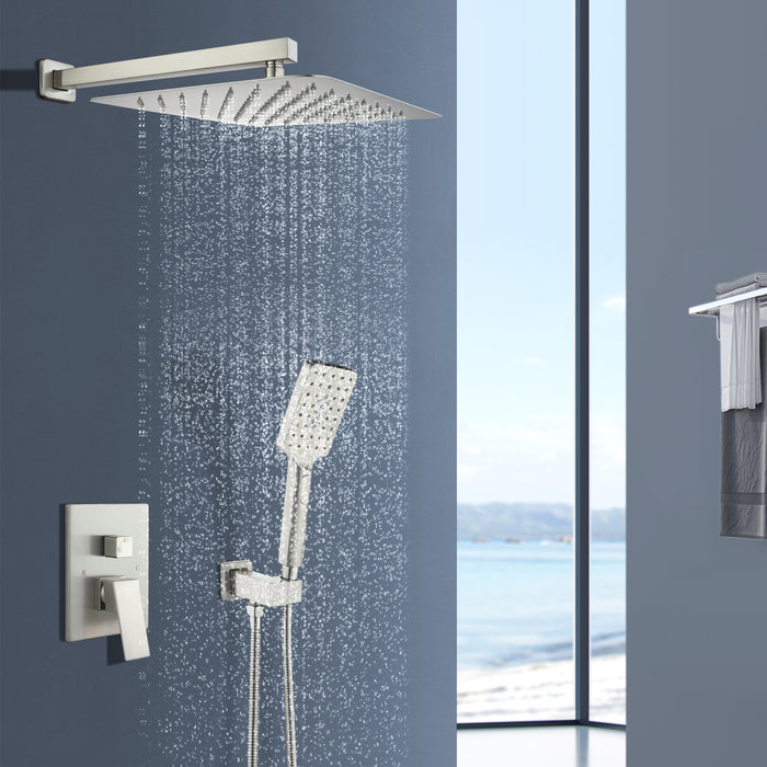10" Stainless Steel High Pressure Ultra-Luxury Rainfall Shower System Handheld Shower Faucet Combo with Push-Button Flow Control