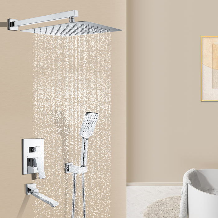 10" Ultra-Luxury Stainless Steel High Pressure Rainfall Shower System and Handheld Shower Head Combo with Easy Push-Button Flow Control