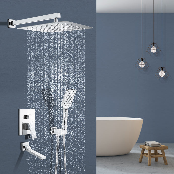 10" Ultra-Luxury Stainless Steel High Pressure Rainfall Shower System and Handheld Shower Head Combo with Easy Push-Button Flow Control