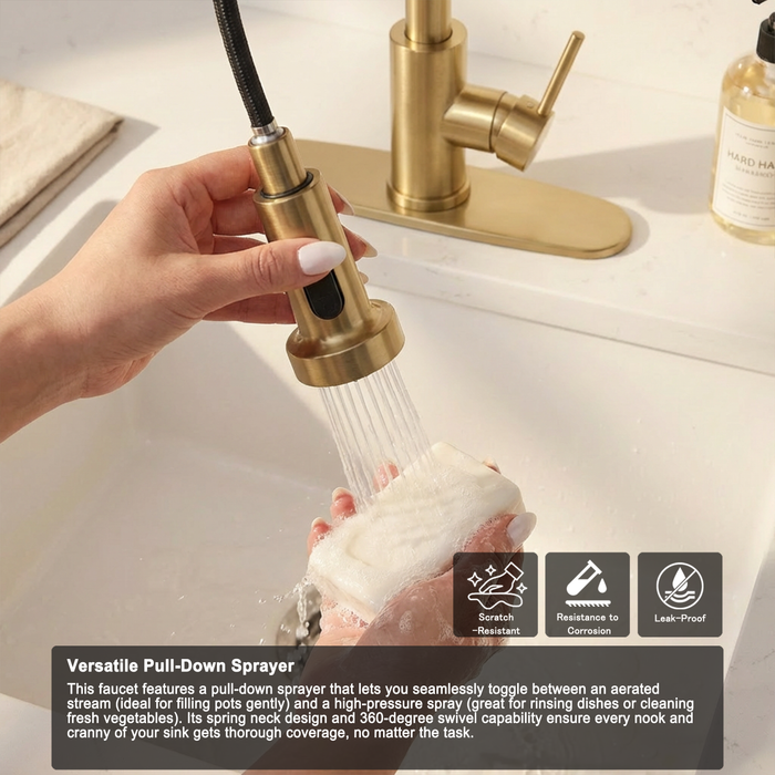 Kitchen Faucet with Pull Down Sprayer Industrial Single Handle Single Hole Faucet for Farmhouse