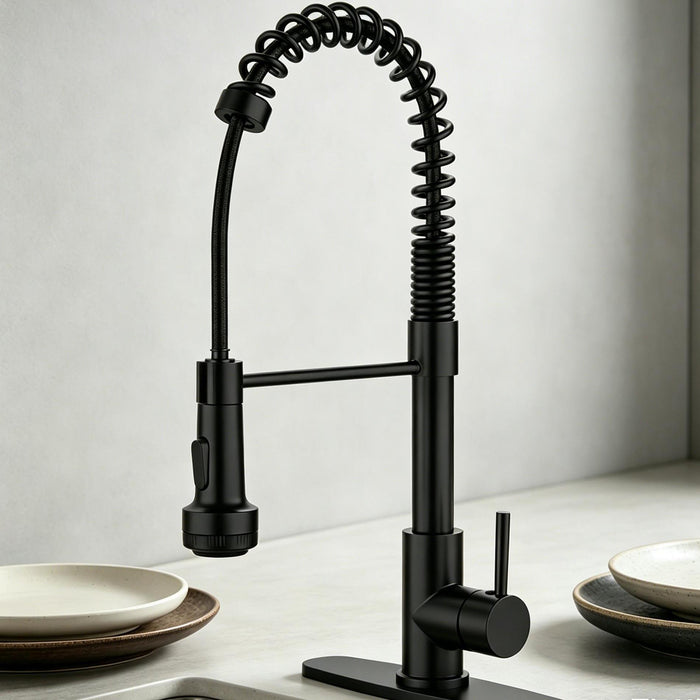 Kitchen Faucet with Pull Down Sprayer and 4 Spraying Modes Single Handle Commercial Spring Kitchen Sink Faucet