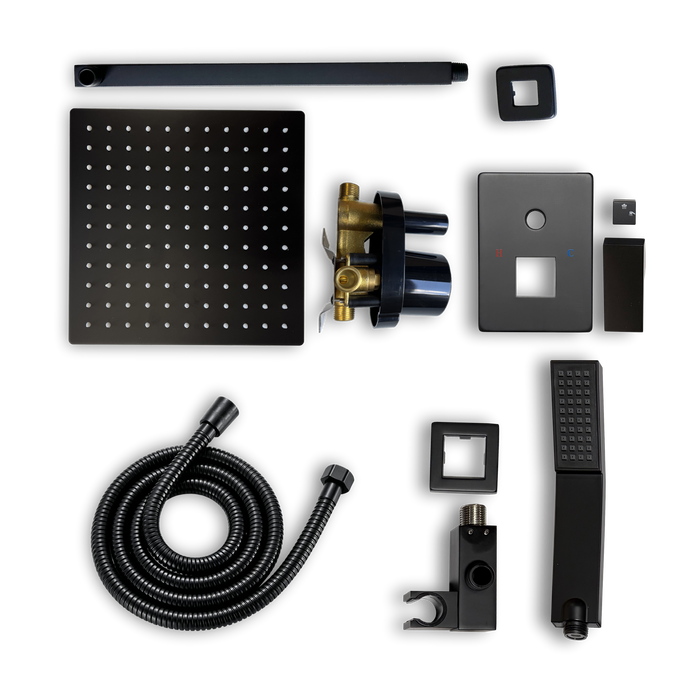 Shower System Single-Handle 1-Spray Rain Pressure Balanced Wall Mounted Shower Faucet in Matte Black (Valve Included)