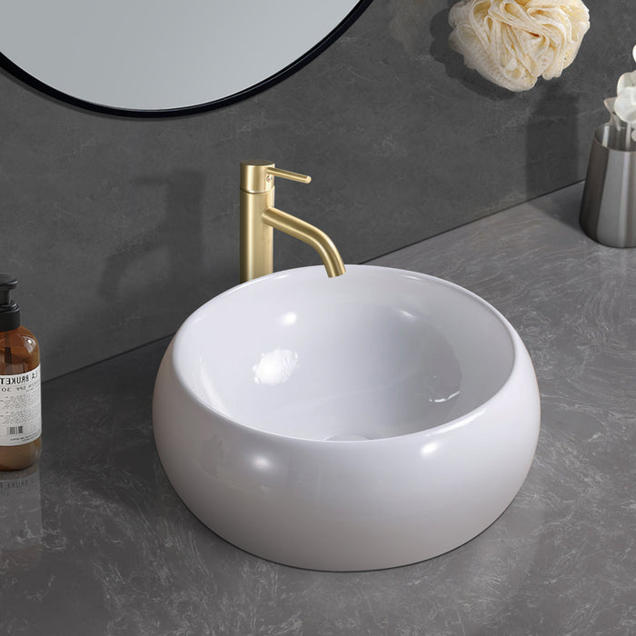 15.75" L x 15.75" W White Ceramic Circular Vessel Bathroom Sink