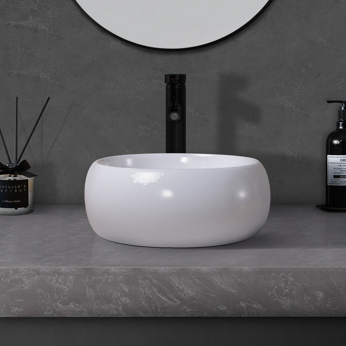 15.75" L x 15.75" W White Ceramic Circular Vessel Bathroom Sink