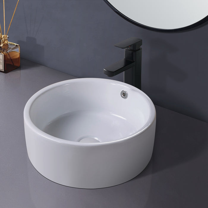 16.75" L x 16.75" W White Ceramic Circular Vessel Bathroom Sink