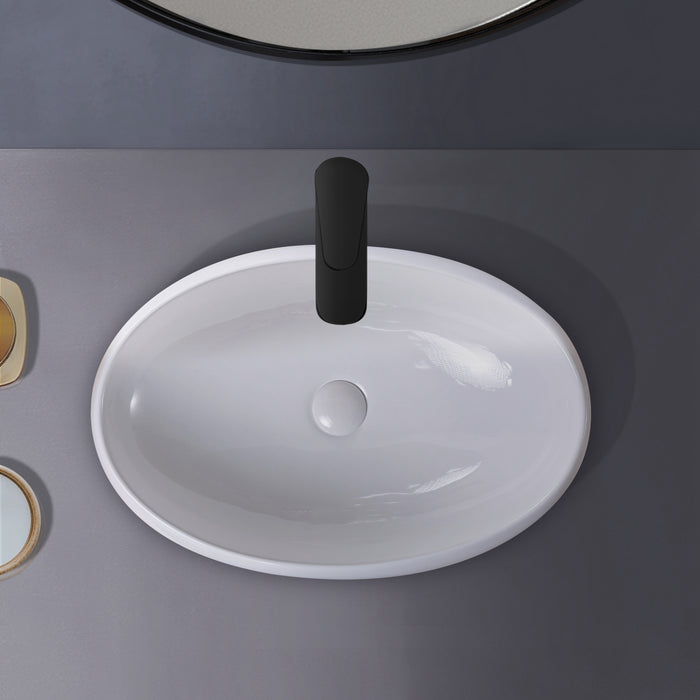 19.13"L x 12.5"W White Ceramic Oval Vessel Bathroom Sink