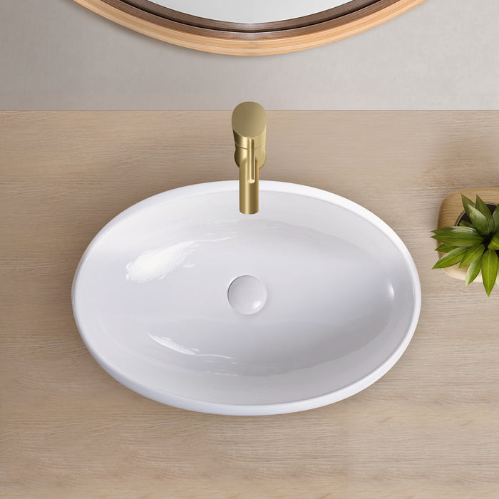 19.13"L x 12.5"W White Ceramic Oval Vessel Bathroom Sink