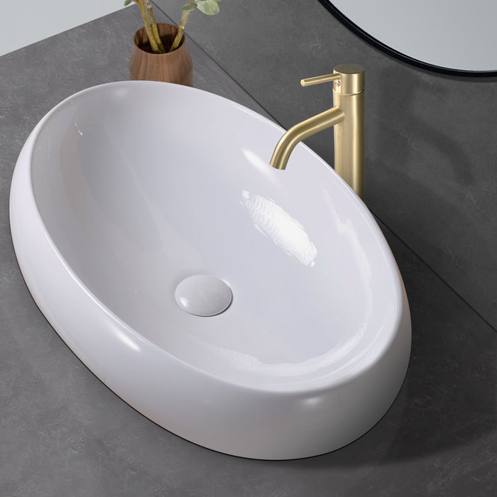 23.63"L x 15.75"W White Ceramic Oval Vessel Bathroom Sink