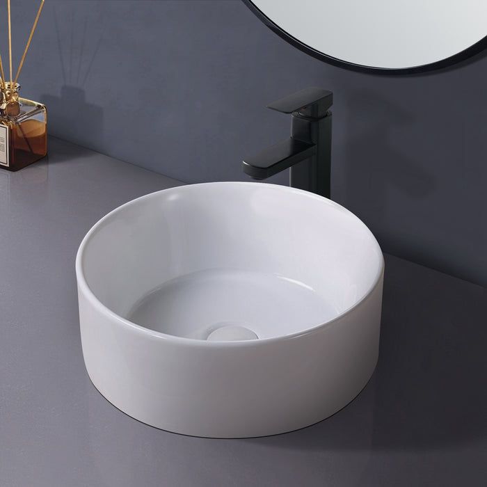 16.13" L x 16.13" W White Ceramic Circular Vessel Bathroom Sink