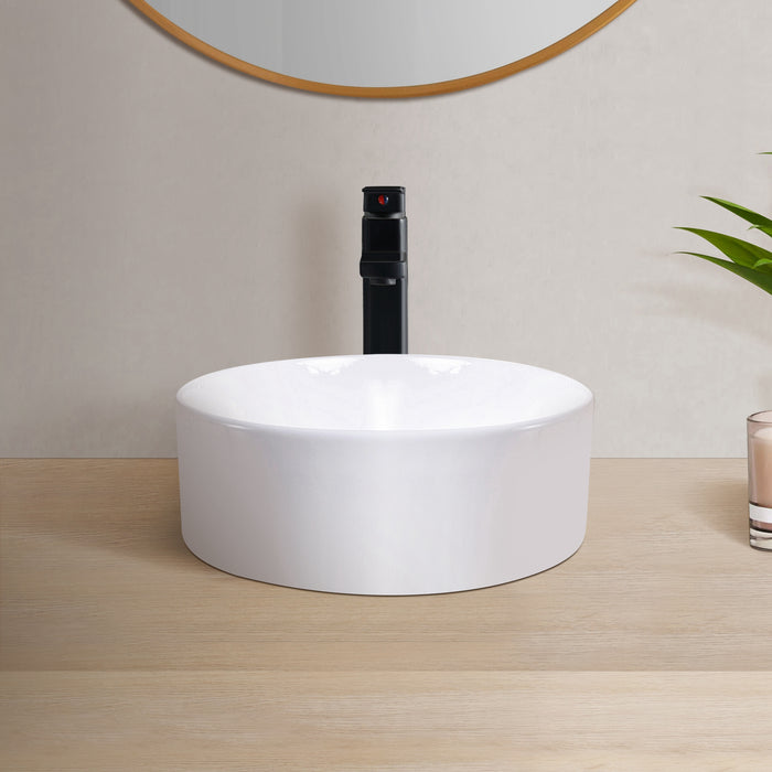 16.13" L x 16.13" W White Ceramic Circular Vessel Bathroom Sink