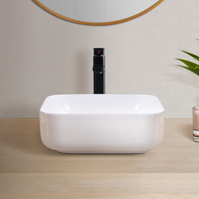 15.38" L x 15.38" W White Ceramic Square Vessel Bathroom Sink