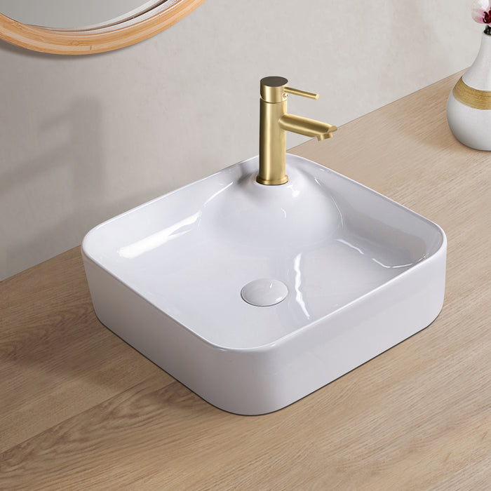 17" L x 17" W White Ceramic Square Vessel Bathroom Sink