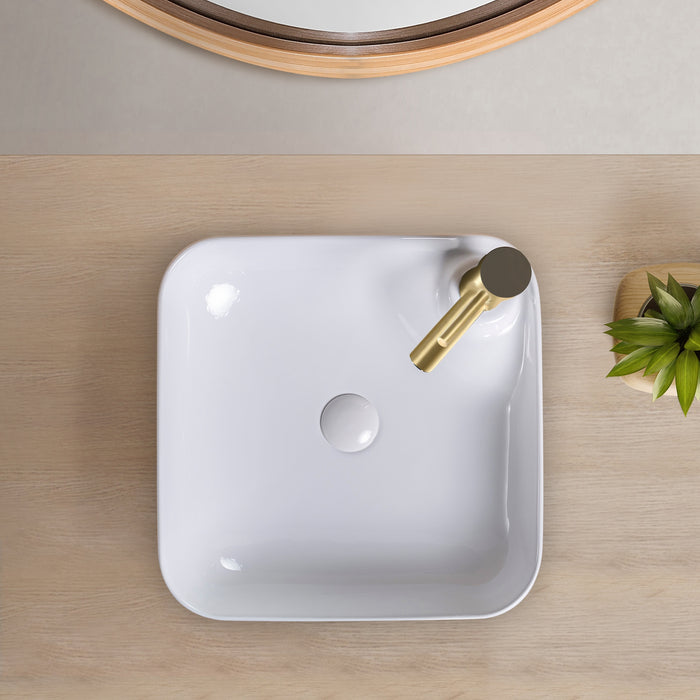 17" L x 17" W White Ceramic Square Vessel Bathroom Sink