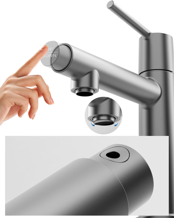 Single Handle Bathroom Faucet for 1 or 3 Holes ,Fountain and Flow Mode Two-in-one function,Deck Mount Laundry Vanity Sink Faucet with Two 9/16" Hoses