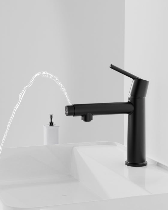 Single Handle Bathroom Faucet for 1 or 3 Holes ,Fountain and Flow Mode Two-in-one function,Deck Mount Laundry Vanity Sink Faucet with Two 9/16" Hoses