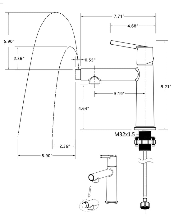 Single Handle Bathroom Faucet for 1 or 3 Holes ,Fountain and Flow Mode Two-in-one function,Deck Mount Laundry Vanity Sink Faucet with Two 9/16" Hoses