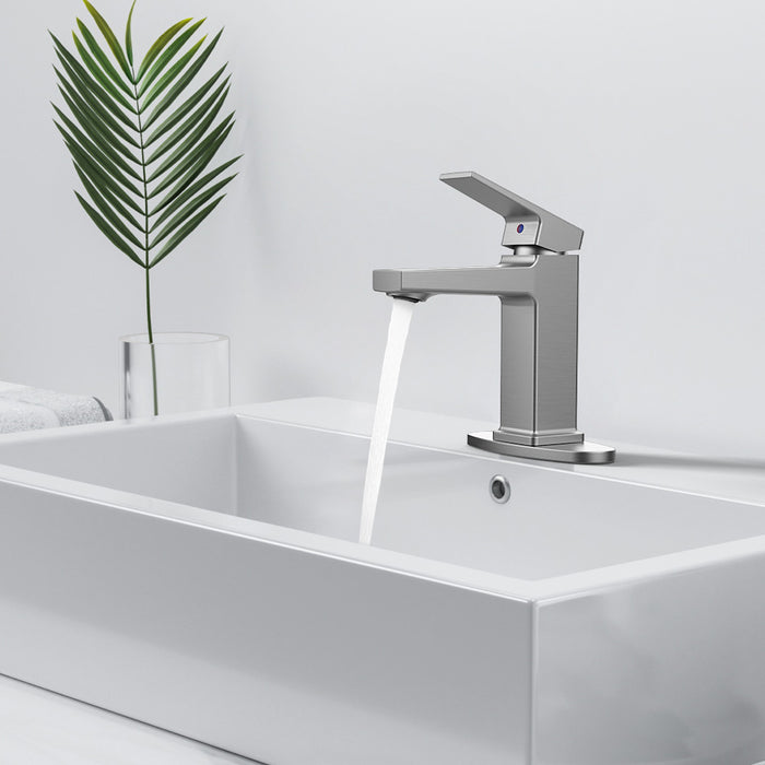 Brushed Nickel Single Handle Bathroom Faucet with Deck For 1 or 3 Holes,Laundry Vanity Sink Faucet with Two 9/16" Hoses