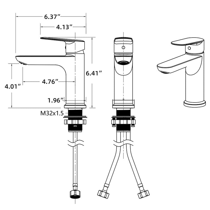 Single Handle Bathroom Faucet with Deck For 1 or 3 Holes,Laundry Vanity Sink Faucet with Two 9/16" Hoses